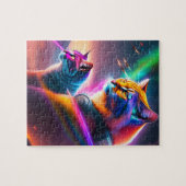 Twee katten met lasers in een ruimtegevecht legpuzzel (Horizontaal)