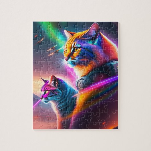 Twee katten met lasers in een ruimtegevecht legpuzzel (Verticaal)