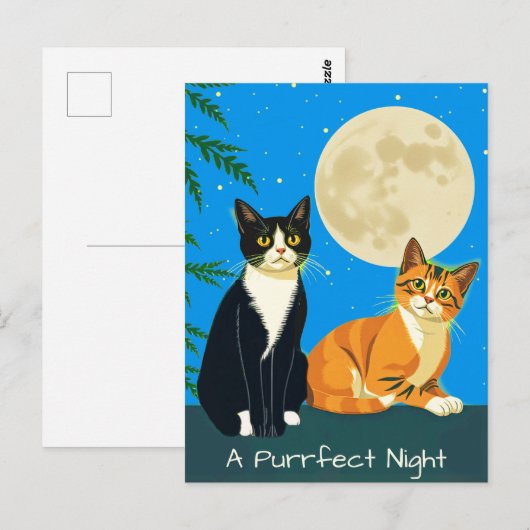 Twee katten onder de volle maan briefkaart (Voorkant / Achterkant)