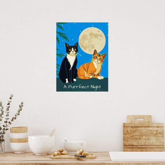 Twee katten onder de volle maan poster (Keuken)