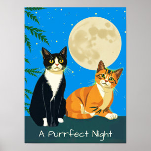 Twee katten onder de volle maan poster