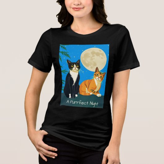 Twee katten onder de volle maan Tri-Blend shirt (Voorkant)