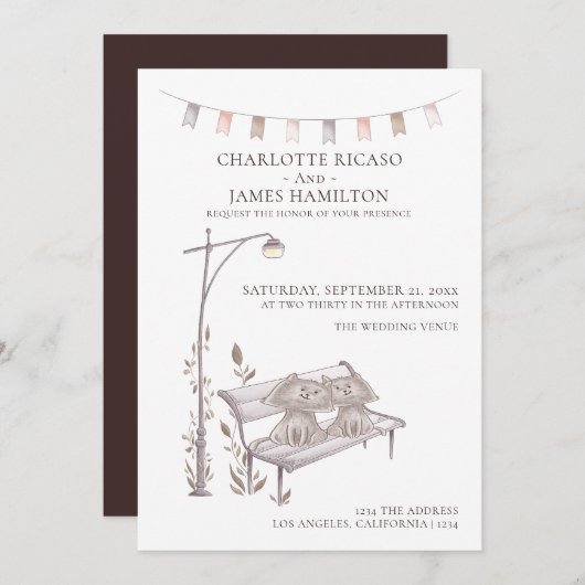 Twee katten op een Bench Animal Threadding Aankondiging (Voorkant / Achterkant)