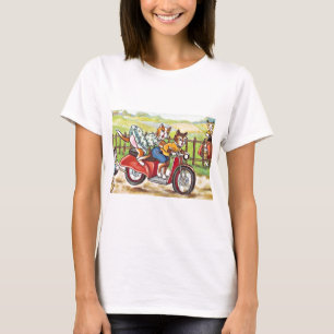 Twee katten op een motorfiets t-shirt
