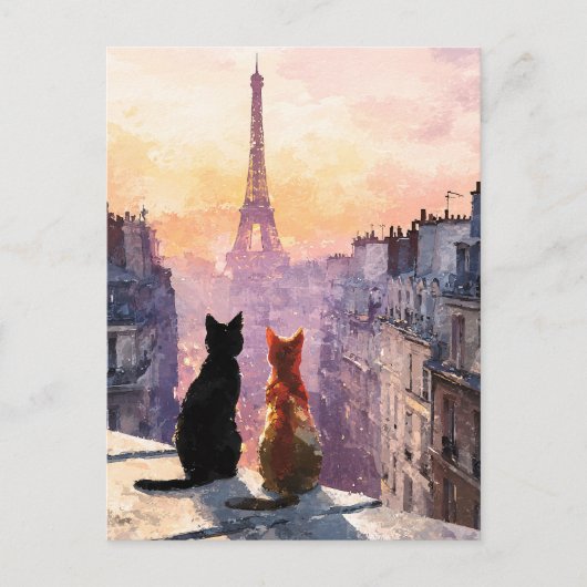 Twee katten op een Parijs dak Briefkaart (Voorkant)
