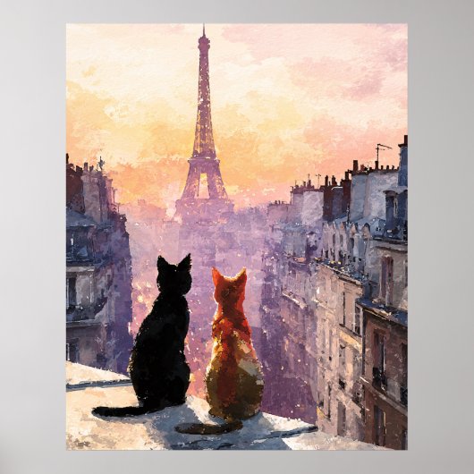Twee katten op een Parijs dak Poster (Voorkant)