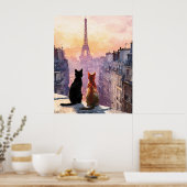 Twee katten op een Parijs dak Poster (Keuken)