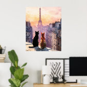 Twee katten op een Parijs dak Poster (Thuiskantoor)