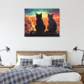 Twee katten op het dak met uitzicht op de stad 's  canvas afdruk (Insitu (Slaapkamer))