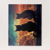 Twee katten op het dak met uitzicht op de stad 's  legpuzzel (Verticaal)