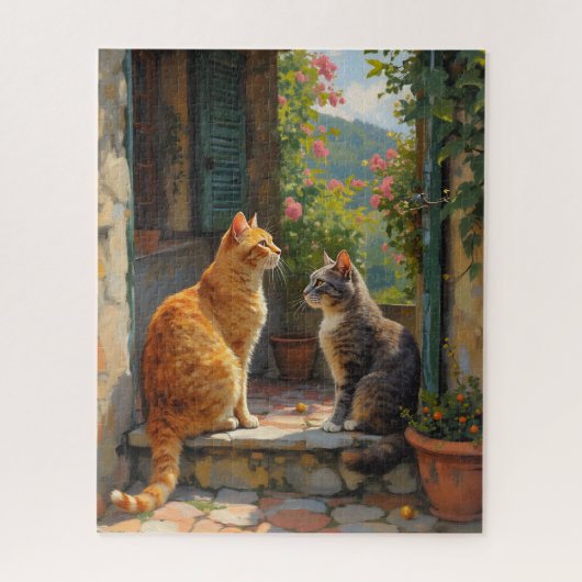 Twee katten op treden legpuzzel (Verticaal)