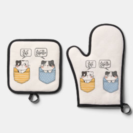 twee katten ovenwant & pannenlap set