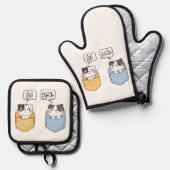 twee katten ovenwant & pannenlap set (Voorkant / Achterkant)