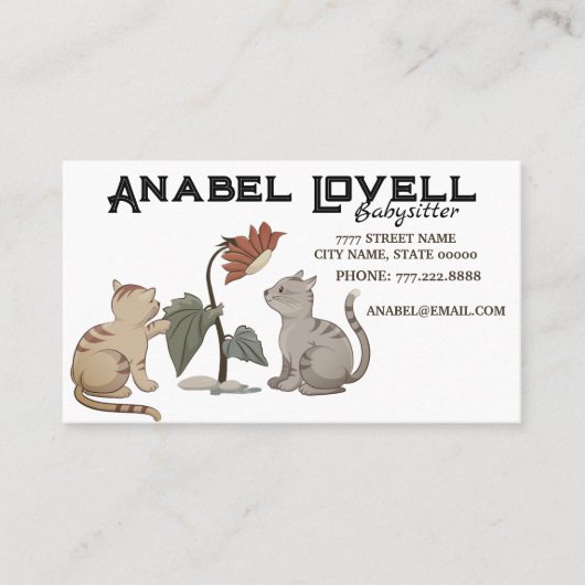 Twee Katten Rode Zonnebloem Babysitter Kinderopvan Visitekaartje (Voorkant)