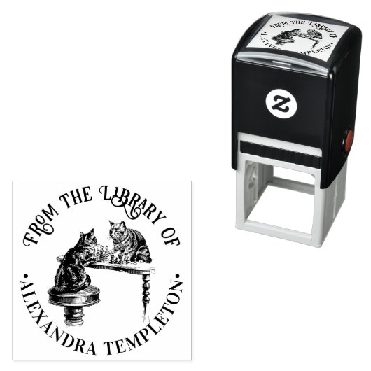 Twee Katten spelen Schaak Match Bibliotheek Boek N Zelfinktende Stempel (In situ)