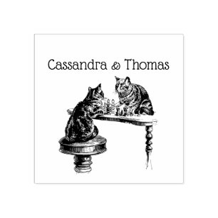 Twee katten spelen schaakbord Bordspellen Rubberstempel