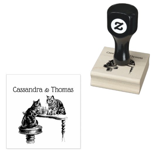 Twee katten spelen schaakspel bordspellen rubberstempel (Gestempeld)