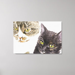 Twee katten - tabby en schildpad canvas afdruk