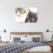 Twee katten - tabby en schildpad canvas afdruk (Insitu (Slaapkamer))