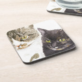 Twee katten - tabby en tortie bier onderzetter (Linkerzijde)