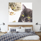 Twee katten - tabby en tortie canvas afdruk (Insitu (Slaapkamer))