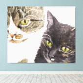 Twee katten - tabby en tortie canvas afdruk (Insitu (Houten vloer))