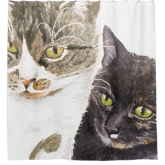 Twee katten - tabby en tortie douchegordijn (Voorkant)