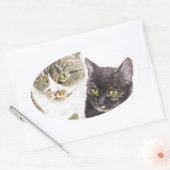 Twee katten - tabby en tortie ovale sticker (Envelop)