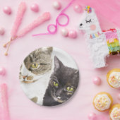Twee katten - tabby en tortie papieren bordje (Feest)