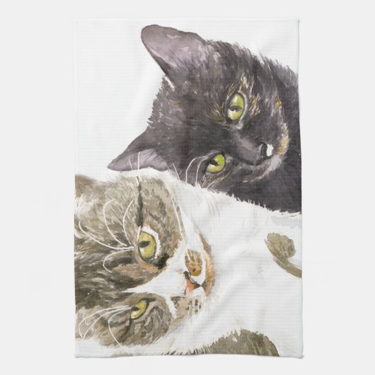 Twee katten - tabby en tortie theedoek (Verticaal)