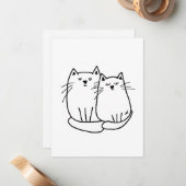 Twee katten Tekening Notitiekaartje (Voorkant / Achterkant in situ)