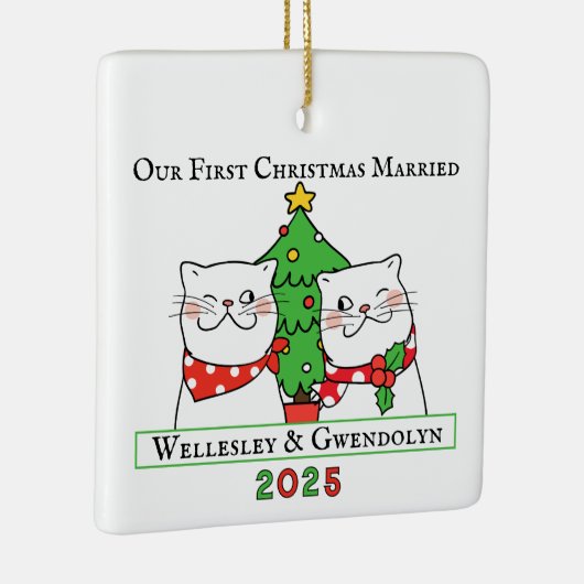 Twee katten trouwden voor het eerst keramisch ornament (Rechts)