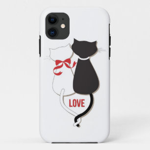 Twee katten verliefd, rood, zwart, harten iPhone 11 hoesje
