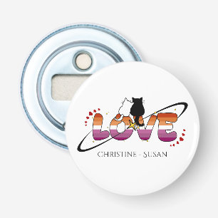 Twee Katten Verliefd Zonsondergang Lesbische Vlag Button Flesopener