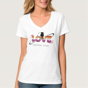 Twee Katten Verliefd Zonsondergang Lesbische Vlag T-shirt