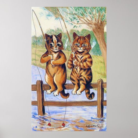 Twee katten vissen, Louis Wain Poster (Voorkant)