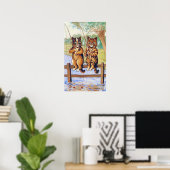 Twee katten vissen, Louis Wain Poster (Thuiskantoor)