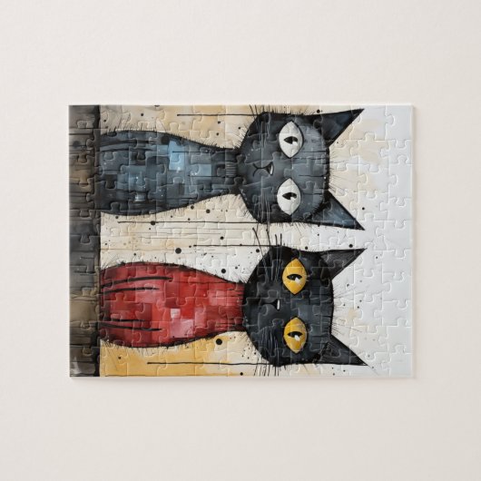 Twee Katten Waterverf Puzzel Legpuzzel (Horizontaal)