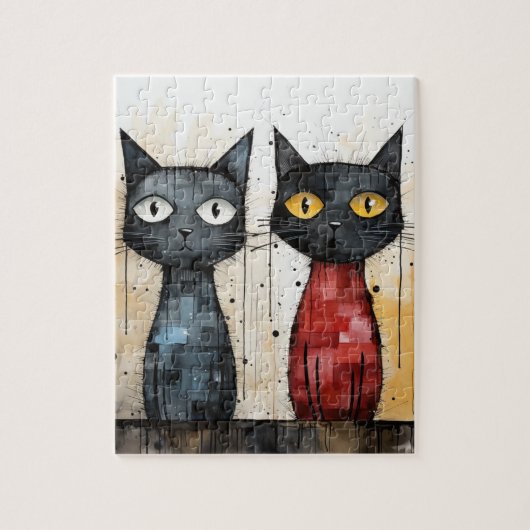 Twee Katten Waterverf Puzzel Legpuzzel (Verticaal)