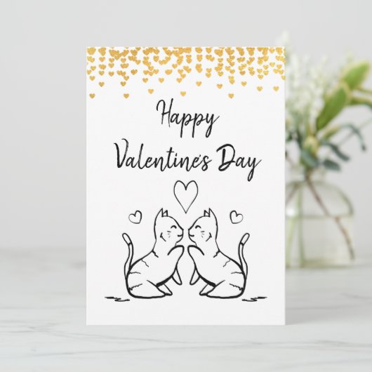 Twee katten zoenen - Fijne Valentijnsdag Feestdagenkaart (Staand voorkant)