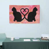 Twee kattenharten Silhouette op roze marmer Spandoek (Beurs)