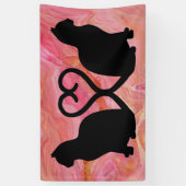 Twee kattenharten Silhouette op roze marmer Spandoek (Verticaal)