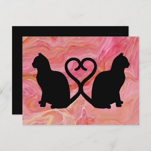 Twee kattenkoppen op roze marmer briefkaart (Voorkant / Achterkant)