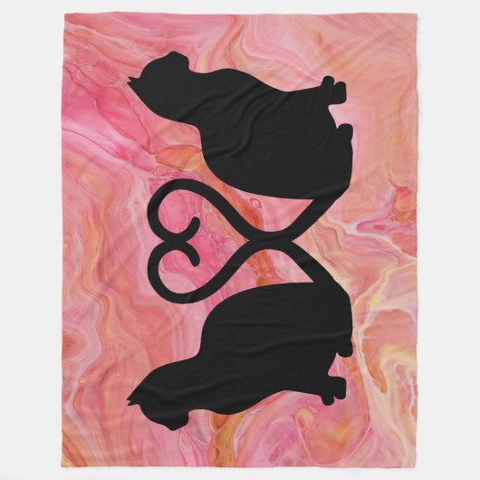Twee kattenkoppen op roze marmer fleece deken (Voorkant)