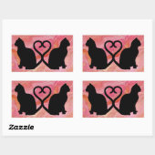 Twee kattenkoppen op roze marmer rechthoekige sticker (Vel)