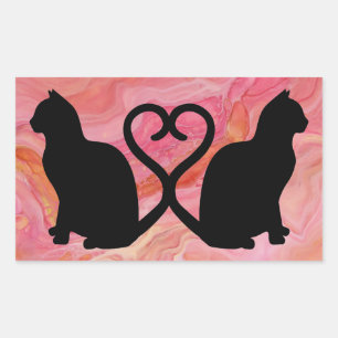 Twee kattenkoppen op roze marmer rechthoekige sticker
