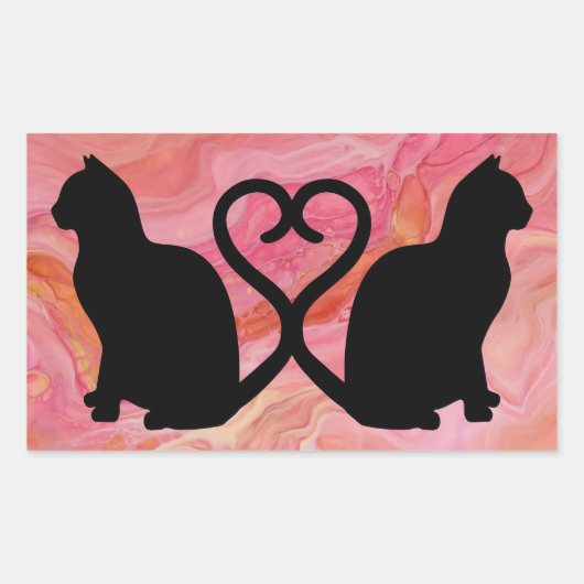 Twee kattenkoppen op roze marmer rechthoekige sticker (Voorkant)