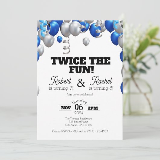 Twee keer de Fun Double Birthday Celebrate uitnodi Kaart (Staand voorkant)