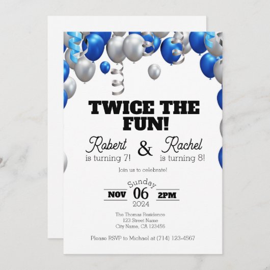 Twee keer de Fun Double Birthday Celebrate uitnodi Kaart (Voorkant / Achterkant)