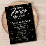 Twee keer de Fun Friends Joint Verjaardag Dubbel Kaart<br><div class="desc">Twice the Joy, Twice the Fun: Introduceer uw gezamenlijke verjaardagsfeestje met onze elegante uitnodiging "Twice the Fun". Het ontwerp heeft een zwarte achtergrond met glinsterende gouden confetti, en de titel in een stijlvol script lettertype. Namen en feestdetails worden elegant weergegeven in een modern serif lettertype hieronder. De achterkant heeft hetzelfde...</div>